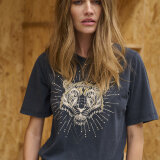 Pulz Jeans ( Dame )  - PULZ - PZELONA TIGER TEE | T-SHIRT BLACK BEAUTY