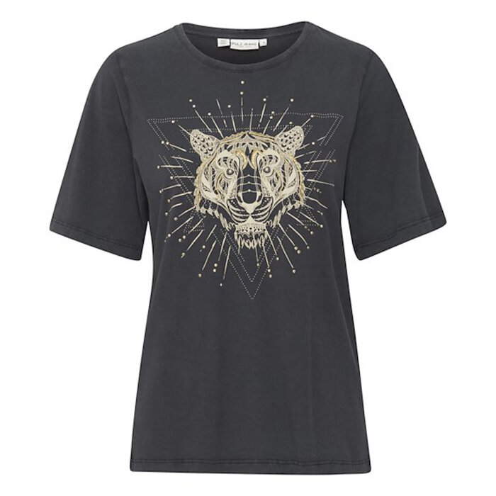 Pulz Jeans ( Dame )  - PULZ - PZELONA TIGER TEE | T-SHIRT BLACK BEAUTY