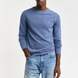 Gant - Gant - Cotton pique crew neck | Strik Denim Blue Melange