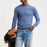 Gant - Gant - Cotton pique crew neck | Strik Denim Blue Melange