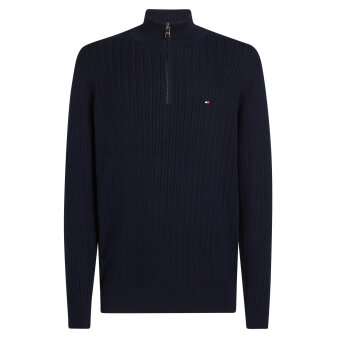 Tommy Hilfiger  - Tommy Hilfiger - Herringbone structure zip | Strik Marineblå