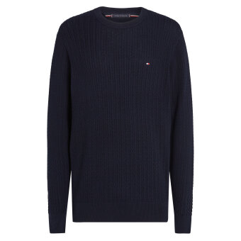 Tommy Hilfiger  - Tommy Hilfiger - Herringbone structure crew | Strik Marineblå