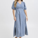 Pulz Jeans ( Dame )  - PULZ - PZMALIA HALF SLEEVE DRESS | KJOLE LIGHT BLUE DENIM